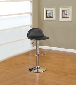 Black Faux Leather Stool Adjustable Height Chairs Set of 2 Chair Kitchen Island Stools Chrome Base PVC Dining Furniture