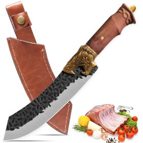 Qulajoy Boning Knife - Hand Forged Camping Knife 7Cr17MOV Blade - Dragon Head Handle And Leather Sheath - Unique Dragon Style - Viking Knife For Hunti (Option: Butcher Knife)