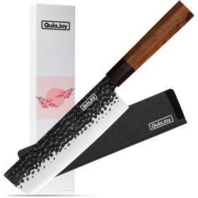 Qulajoy 7 Inch Santoku Knife - Professional Japanese Chef Knife - Razor Sharp 9cr18mov Blade - Hammered Kitchen Knife - Octagonal Rosewood Handle With (Option: Nakiri)